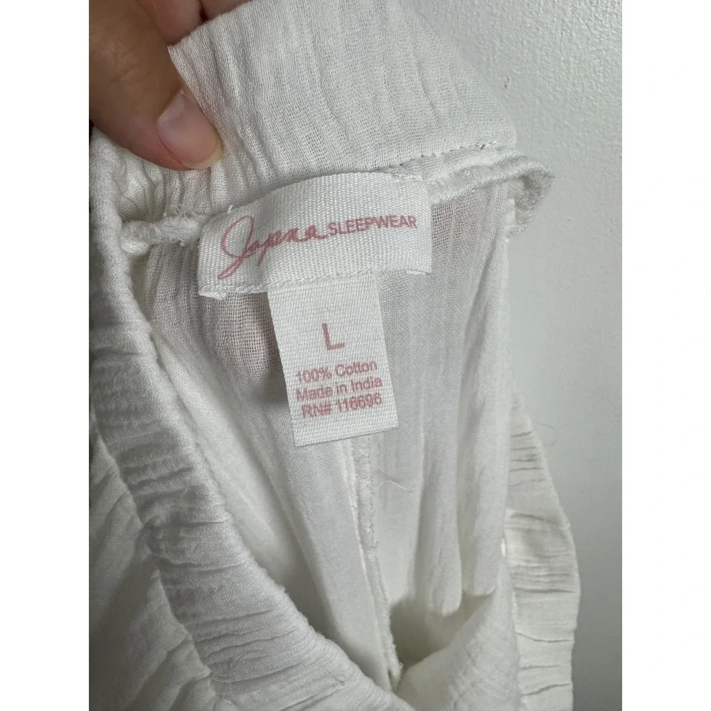 Boho Japna Womens Large Lounge Pants White Cotton Gauze Tassel Wide Leg Cropped